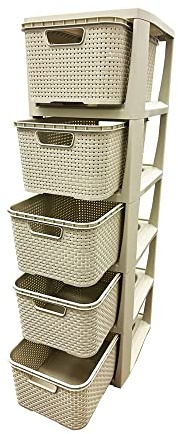 Large Modular 5 Drawer Cream Rattan Home Office Schools Storage Tower Unit