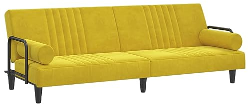 vidaXL Schlafsofa mit Armlehnen, Sofa mit verstellbaren Rückenlehnen, Couch für Wohnzimmer, Schlafcouch Bettsofa Sofabett, Gelb Samt