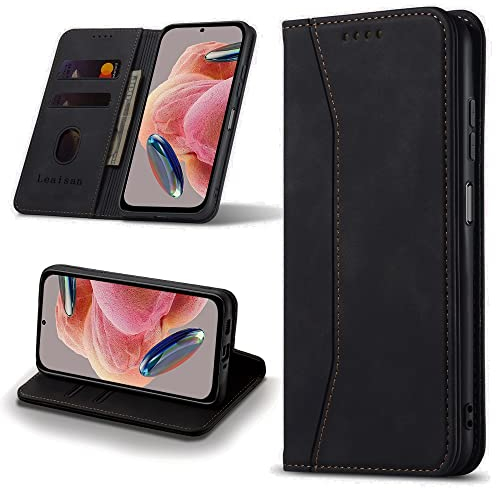 Leaisan Handyhülle für Xiaomi Redmi Note 12 4G Hülle Premium Leder Flip Klappbare Stoßfeste Magnetische [Standfunktion] [Kartenfächern] Schutzhülle für Redmi Note 12 4G Tasche - Schwarz