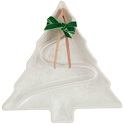 Mud Pie Weißer Weihnachtsbaum-Servierer, 25,4 x 25,4 cm | Zange 11,4 cm