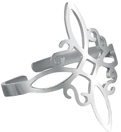 IUDWCG - 1 Pcs Hexenring für Frauen, vierseitiger keltischer Knotenring aus Titan, offener Ring, verstellbar, Anti-Allergie-Kupfer, Geschenk für ein bezauberndes Mädchen oder eine Mutter, silber