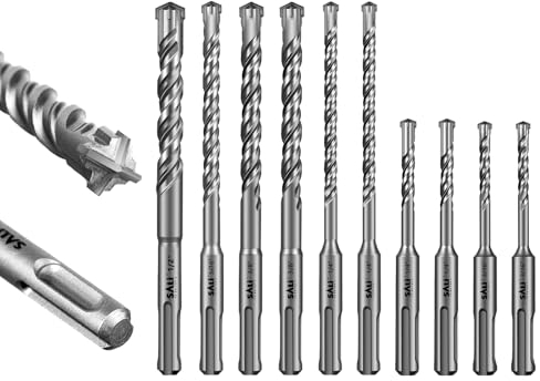SALI Juego de 10 brocas para martillo giratorio SDS Plus, kit de brocas de hormigón tipo cruz, material de carburo de doble rosca adecuada para hormigón, ladrillo, paredes de cemento, piedra, brocas