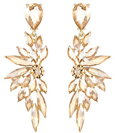 Clearine Ohrringe Hochzeit Braut Kristall Teardrop Marquise Cluster Bling Hängend Ohrstecker für Damen Champagner Gold-Ton