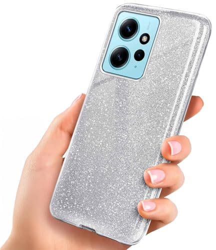 ONEFLOW Glitter Case für Redmi Note 12 (4G) Glitzer Handyhülle mit Kameraschutz, Stylische Hülle Glitzernd, Dünne TPU Schutzhülle für Damen, Glitzerhülle Qi kompatibel, Silber