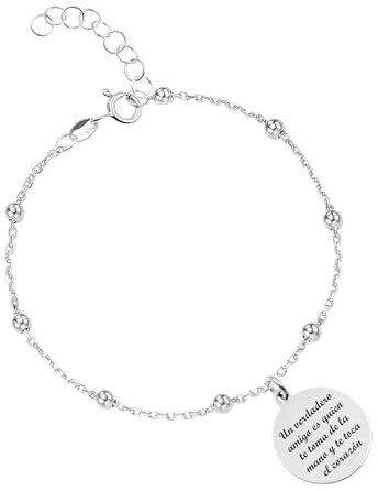 MI JOYA PERSONALIZADA Pulsera Personalizada con Medalla de Plata y Mensaje Grabado – para Amigo Invisible, Hermana, Madre, Abuela o Novia – Regalar en Navidad o Cumpleaños