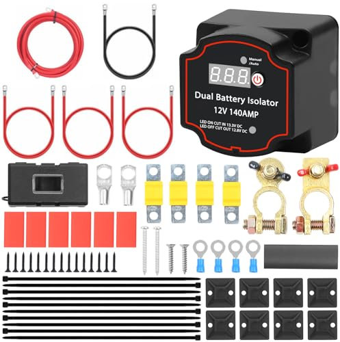 3M Split Charge Relay Kit,12V 140Amp,Dual Smart Battery Isolator Kit,Manual/Auto Modes VSR-Voltage with LED Screen Waterproof,for RV Marine Car Vehicle Truck Caravan Campers Vans ATV UTV Boats