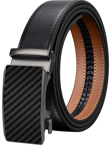AivaToba Gürtel Herren, Ledergürtel Schwarz mit Ratsche, Automatikschließe für Herren Business Anzug, Breit 34mm, Größe Angepasst.