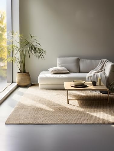 Hanse Home Jute Teppich – Natur Wohnzimmerteppich aus 100% Jute - Handgewebt & Natürlich – Boho Naturfaser Juteteppich für Wohnzimmer, Schlafzimmer, Esszimmer – Natur Gold, 190x280cm