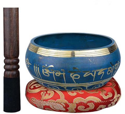 TT-YEL Juego De Cuencos Tibetanos Para Meditación Hechos A Mano, Cuenco Tibetano Para Música De Yoga, Incluye Instrumento De Percusión Y Almohadilla Para Cuenco Tibetano,Azul