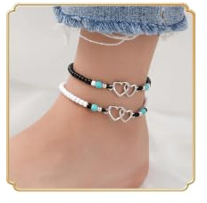 Dishowme 2Pcs Lariat Heart Anklet Bracelet Turquoise Beads Foot Chain Love Heart Rope Summer Beach Barefoot Sandal Jewelry for Women Girls