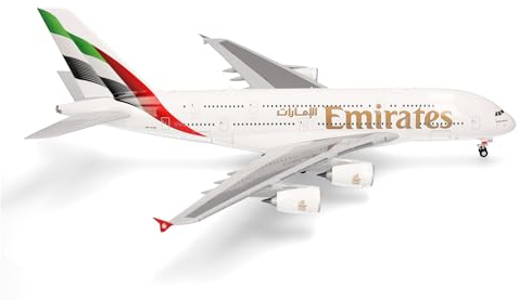 herpa Modello di aereo Emirates Airbus A380 scala 1:200 - modello di aereo, oggetto da collezione, decorazione in miniatura, figura senza supporto, plastica