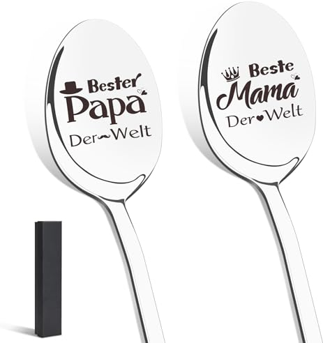 Geschenke für Mama Papa, 2 Stück Kaffee Löffel Mit Gravur - Beste Mama und Papa Der Welt, Mama Papa Geschenk zum Muttertagsgeschenk Vatertagsgeschenke