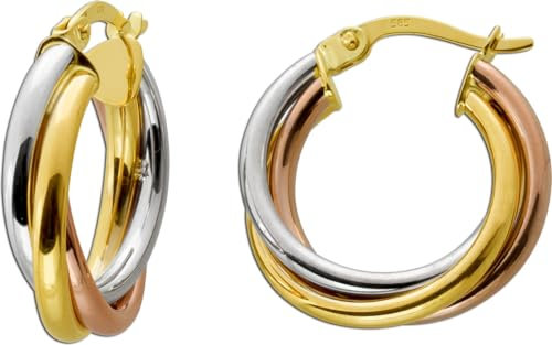Ch.Abramowicz Tricolor Dreifarbig Creolen Gold 585 14K Gold-Weißgold Rosegold Trinizy