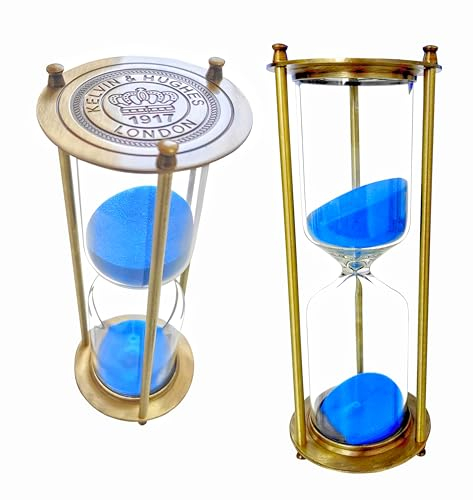 Sanduhr 60 Minuten Timer Sanduhr Ornament Weihnachten Neujahr Geburtstag Tabelle Bücherregal Schule Spiel Hölzern Rahmen Hourglass 1 Stunde Dekoration Blau