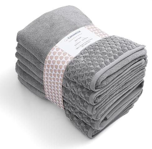 Cottoneclat Luxury Bath Towel Set of 6, 2 Bath + 4 Hand Towels, 100% Organic Turkish Cotton, Premium Zero Twist Yarn, Ultimate Softness and Absorbency, UltimateTouch Sensual, 70x140cm, Light Grey