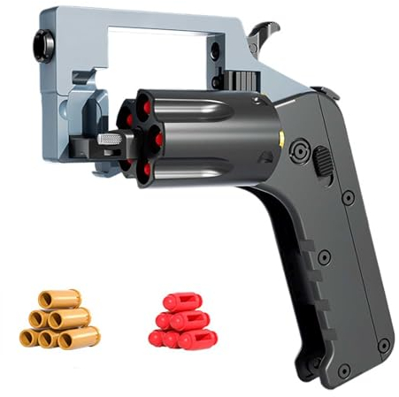 Revolver-Stil Fidget Soft Bullet Guns Toy 5 Serien-Starts, Anti Stress Spielzeug +36 Weiche Patronen Zusammenklappbar Sicher GroßE Reichweite, Antistress Spielzeug Tragbar Kreativ (Grey)