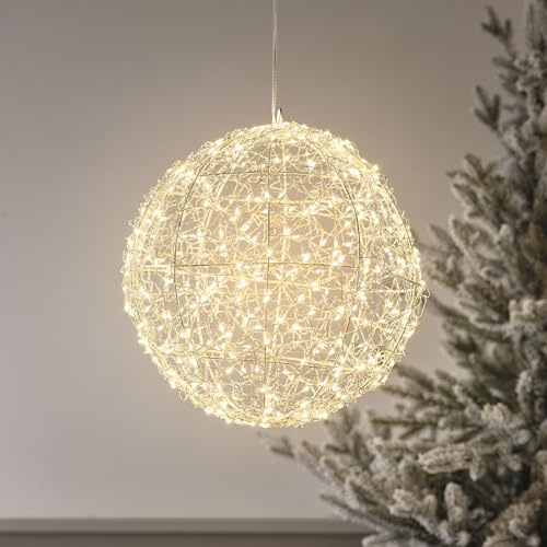 Lights4fun LED Kugel Licht 28cm Timer warmweiß Kugel Beleuchtet Außen Dimmbar LED Ball Outdoor Weihnachtsdeko Aussen Stern