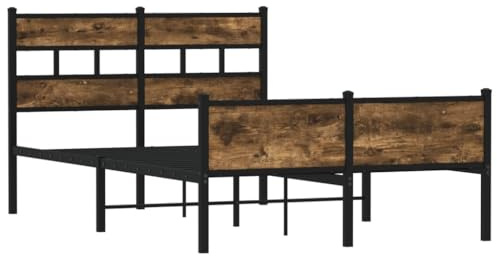 vidaXL Bettgestell, Bett ohne Matratze, Bettgestell mit Lattenrost Kopfteil Fußteil, Doppelbett für Schlafzimmer, Räuchereiche 120x200cm Holzwerkstoff