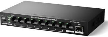 Tenda Switch PoE non gestito TEG1110PF con 8 porte PoE+@120W, 8 porte Gigabit PoE compatibile con dispositivi IEEE 802.3af/at, con 1 porta Gigabit Uplink e 1 slot SFP, protezione limitata a vita