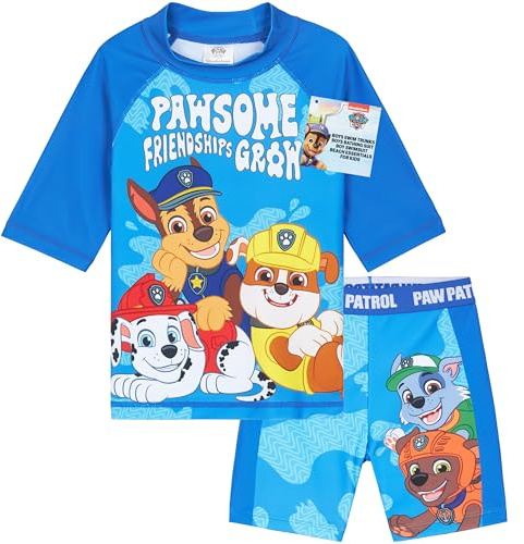 Get Trend Paw Patrol Ensemble de Maillots de Bain Garçon Marshall Rubble Chase 2 Pièces Short de Bain et T-shirt pour Plage Piscine (4-5 Ans, Bleu Paw Patrol)