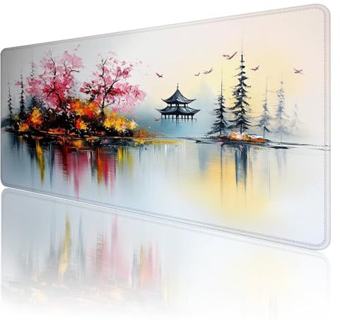 Tappetino Mouse paesaggio XXl 600 x 300 x 3mm Tappetino per Mouse Da Gaming Mousepad Giappone Grande Mouse Pad, Cuciture Sui Bordi, Scrivania Con Base In Gomma Antiscivolo per Pc, Laptop, Gaming R375