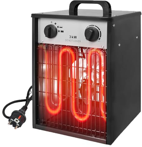 NAIZY Chauffage électrique 3 kW - Chauffage soufflant - 220 V - Ventilateur de chauffage - Chauffage avec thermostat et 4 niveaux de chauffage - Chauffage électrique - Protection contre les surcharges