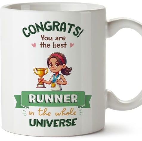 MUGFFINS Runner Woman Mug - in English - Best in Universe Trophy - Funny Gift for Colleagues - Ceramic 11oz Mug