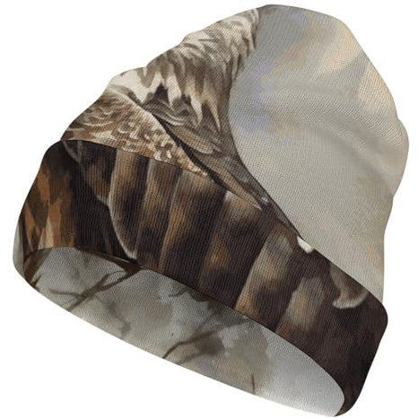 FZQVSWTX Damen Herren Strickmütze mit Bündchen, niedliches Aquarell von Hawk, sitzend, bedruckt, modisch, weich und warm, Strickmütze mit Bündchen, Wasserfarbe von Hawk sitzend, Größe 3XL, Aquarell