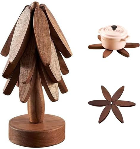 Lot de 3 dessous de verre en bois pour l'art des arbres, dessous de plat pliables en bois de noyer (B-noyer)