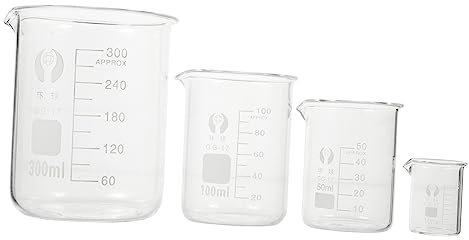 CATIEBYE 4pcs Glass Beaker Measuring Cup Chemistry Lab Glassware Kit for Scientific Experiments and Measurement