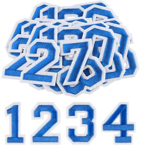 Morcheiong 40 Pcs Iron on Number Patches 0-9, 2 Inch Iron on Embroidered Numbers for Clothing, Pants, Hats, Bags- Blue