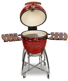 Kamado CL-21 Profi Keramik Grill Rot, Grilldurchmesser 55cm, Grillrostdurchmesser 46cm, BBQ Grillei Holzkohlegrill Grill Keramikgrill