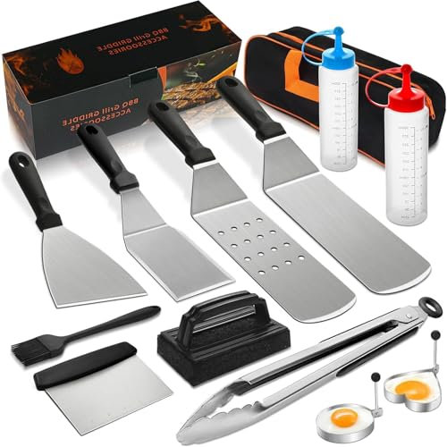 Set de Accessoire Plancha INOX, Set Spatule Plancha Extra Épaisse, Kit Ustensiles Plancha pour Barbecue Extérieur, Teppanyaki, Camping