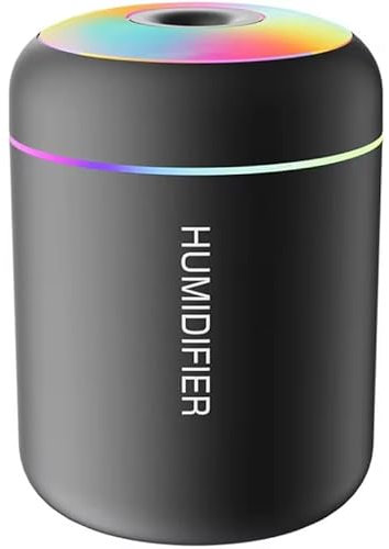 UKDGTMR Black Portable USB Ultrasonic Air Humidifier, Essential Oil Diffuser, Car Purifier, Aroma Anion Mist Maker with LED Lamp, Romantic Light