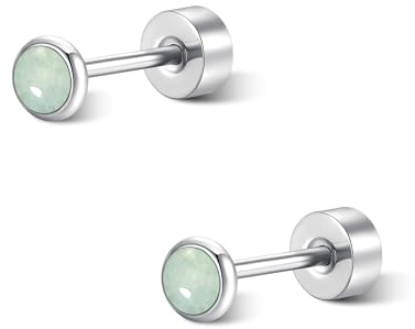 FACOKO Dam platt baksida örhängen aventurin knoppörhängen 3 mm/4 mm/5 mm titan stål platt baksida stud allergivänliga gröna dubbar minimalist läckra smycken gåva