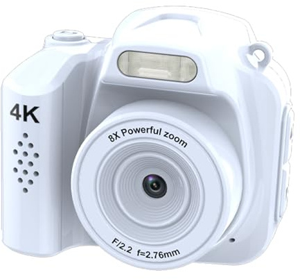 Jectse Pequeña Cámara Digital, Punto de 64MP 4K Compacto y Cámara de Disparo con Luz de Relleno 19 Filtros Retro, para Estudiantes con Lente Gran Angular de 78 °, Diseño de Transporte (White)
