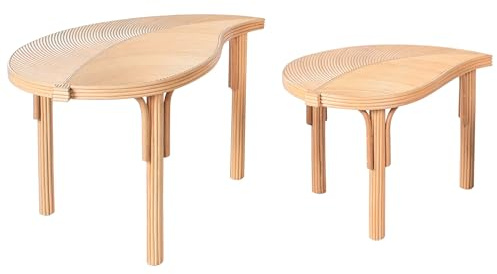 Beliani Nest of 2 Rattan Tables Leaf-Shaped 2-Piece Side Tables Set Natural Paralia