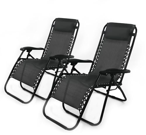Solterra Zero Gravity Chair – Reclining Garden Sun Lounger with Headrest - Grey