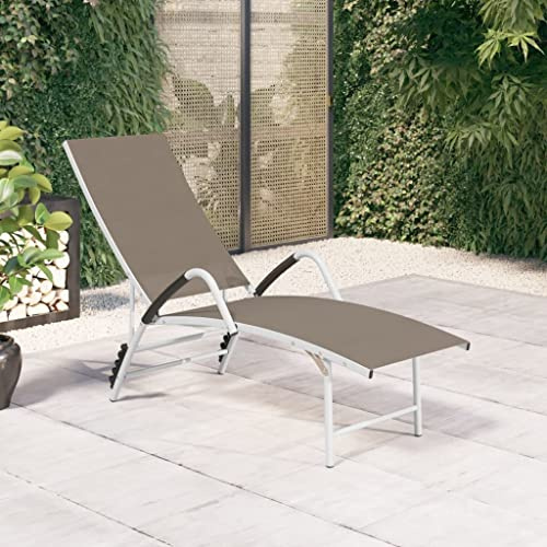 Qnhdfrt Aluminum Textilene Folding Chaise Lounge Chair, 5-Position, Taupe