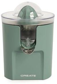 CREATE/JUICER STUDIO/Exprimidor de cítricos eléctrico verde sage/Sin salpicaduras, depósito 230ml, filtro de pulpa, sistema antigoteo, 2 conos desmontables, 100W