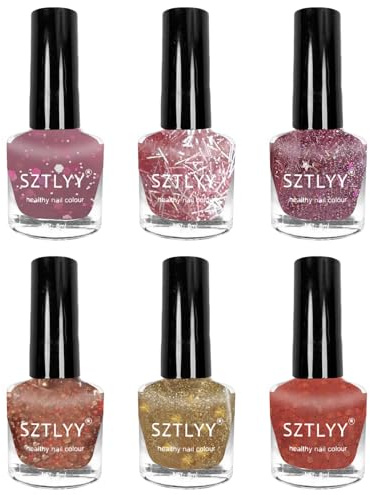 Vernis À Ongles À Paillettes, 6 Pièces Vernis À Ongles Nude Pailleté À Séchage Rapide Longue Durée Brillant Séchage Rapide, Sans UV, Manucure À Faire Soi-même À Domicile, 8ml