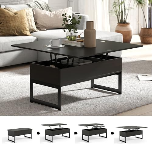 Manora Höhenverstellbar Couchtisch Ausziehbar,Wohnzimmertisch mit stauraum,Couchtisch Verstellbar,Kaffeetisch aus Holz Sofatisch für Wohnzimmer,Industrial Style (Bräunlich-schwarz)