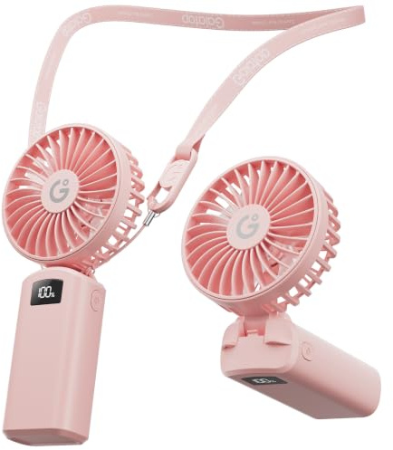 gaiatop Portable Handheld Fan Foldable, USB Rechargeable Small Hand Fan | 3 Speed Personal Mini Fans, LED Display, Max 13Hrs Runtime, Gifts for Men Women, Holiday Outdoor Travel Essentials, Pink