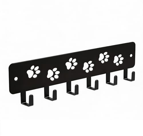 Vestamore Porte-clés mural en métal avec 6 crochets empreinte de patte, crochets muraux pour laisse de chien, clés et parapluies, porte-clés décoratif noir 9,8 x 2,8 po pour entrée et couloir