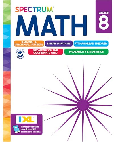 Spectrum 8th Grade Math Workbook, Mathematics Middle School Books Covering Pythagorean Theorem, Geometry, Linear Equations, Rational and Irrational Numbers and More, Classroom or Homeschool Curriculum