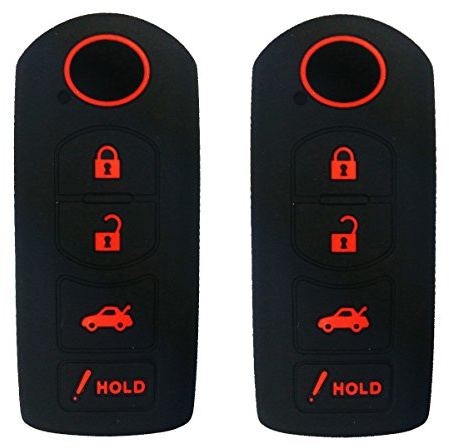2Pcs Coolbestda Silicone Smart Key Fob Cover Case Remote Skin Keyless Jacket Holder Protector for Mazda 3 6 CX-7 CX-9 MX-5 Miata 4 Buttons Black