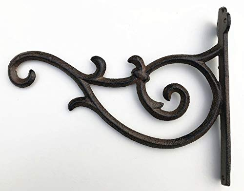 spring life Cast Iron Ornate Hanging Flower Basket Bracket Hook in 3 Colours(24cm) (Brown)