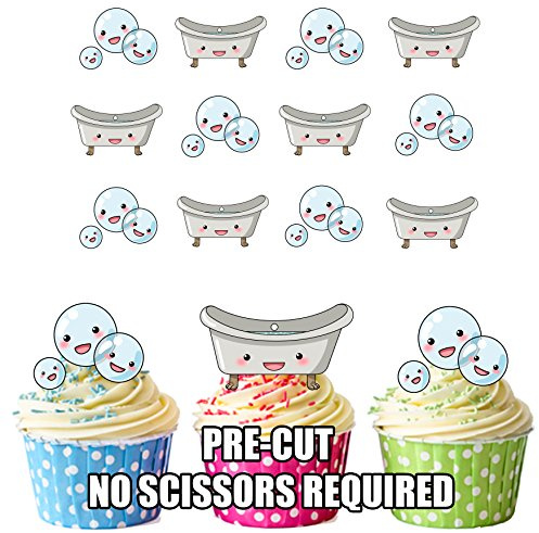 AK Giftshop PRE-CUT Bubble Bath - Edible Cupcake Toppers/Cake Decorations (Pack of 12)
