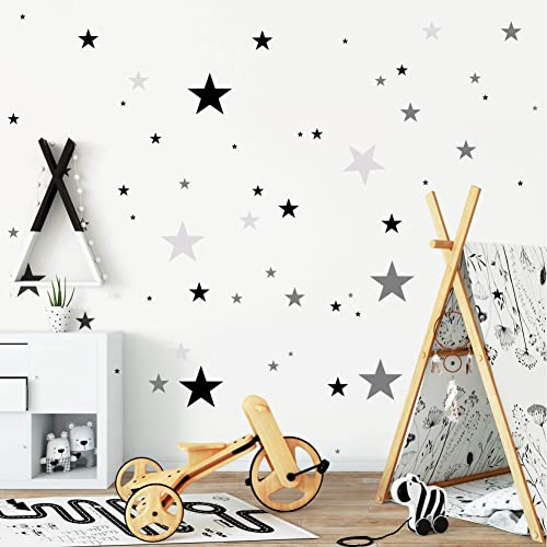Wandtattoo Deko Sterne 75 Aufkleber im Set (3farbig) von Wandtattoo Loft® / FARBE: schwarz, grau und hellgrau/Junge/Wandsticker/Wandaufkleber/Wanddeko