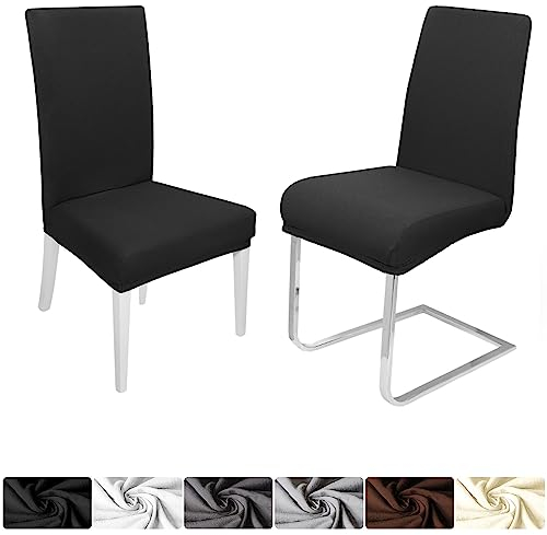 DecoHomeTextil Heimtextilmanufaktur Universal Stretch Uni Stuhlhusse Stuhlhussen Husse Hussen mit 200g/m² 4er Set Schwarz Farbe und Set Größe wählbar Stuhlbezug Stuhlüberzug Elastisch